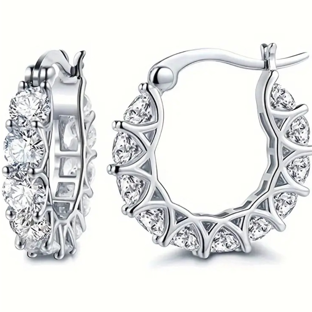 Silver Synthetic Zirconia Hoop Earrings